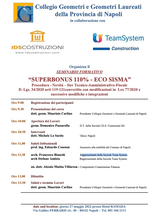 “Superbonus 110% – Eco Sisma”, a confronto gli esperti del Collegio dei Geometri e Geometri Laureati della Provincia di Napoli
